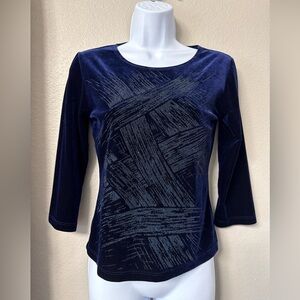 #745 MFM Navy Blue Textured Bling Design Velvet Top Size Extra Small